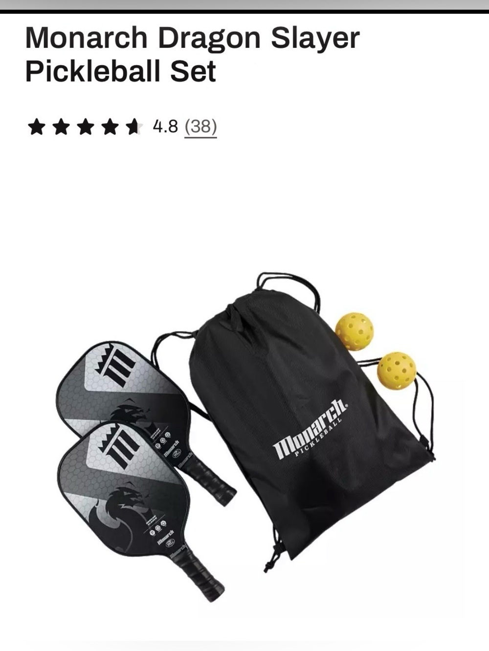 Monarch Dragon Slayer Pickleball Set - Black with Yellow Balls